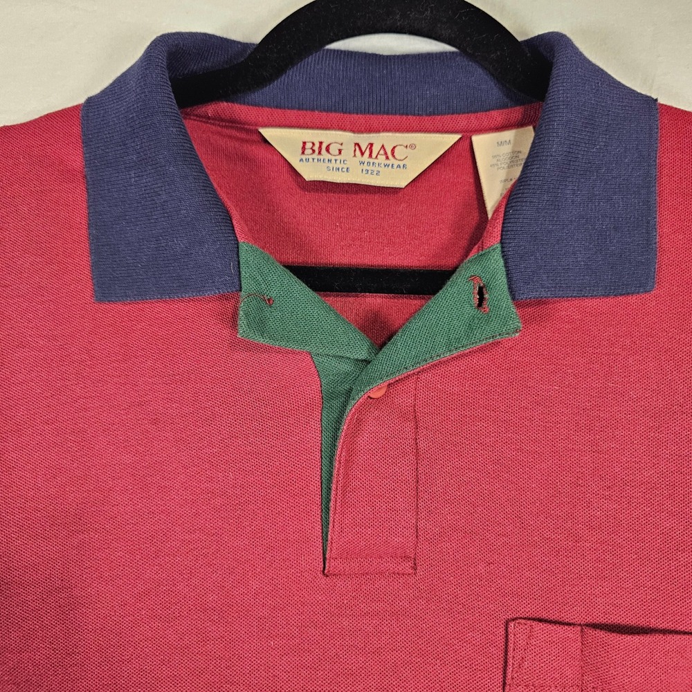 Vintage BIG MAC Workwear Red Short Sleeve Pocket Polo Shirt Size M‎ Colorblock